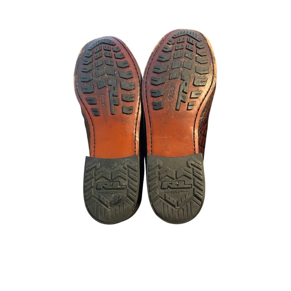 Polo Ralph Lauren Loafers 11D Mens Brown Crocodile Embossed Boat Shoe Vintage‎